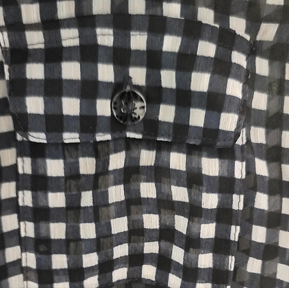 American Rag Sheer, Black & White Gingham Plaid Button-Down Shirt, size XS - Picture 3 of 6
